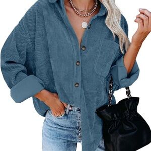 Vici Dolls Blue Teal Corduroy Button-Down Shirt - Small